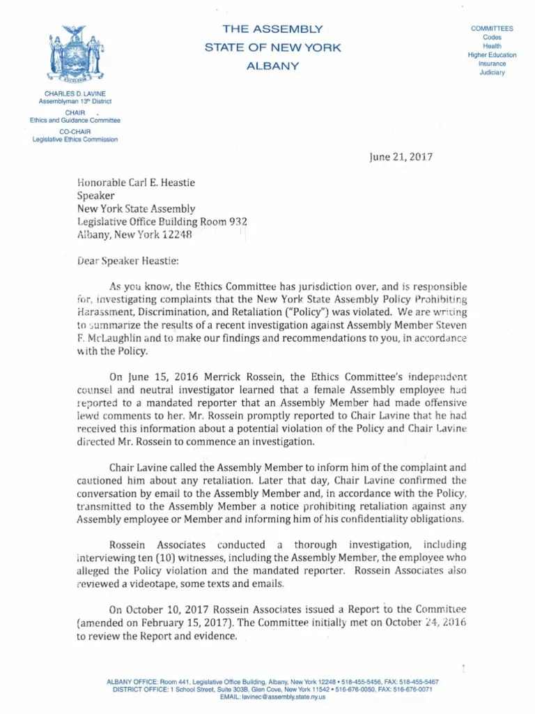 62117 Ethics Committee letter to Heastie re McLaughlin investigation