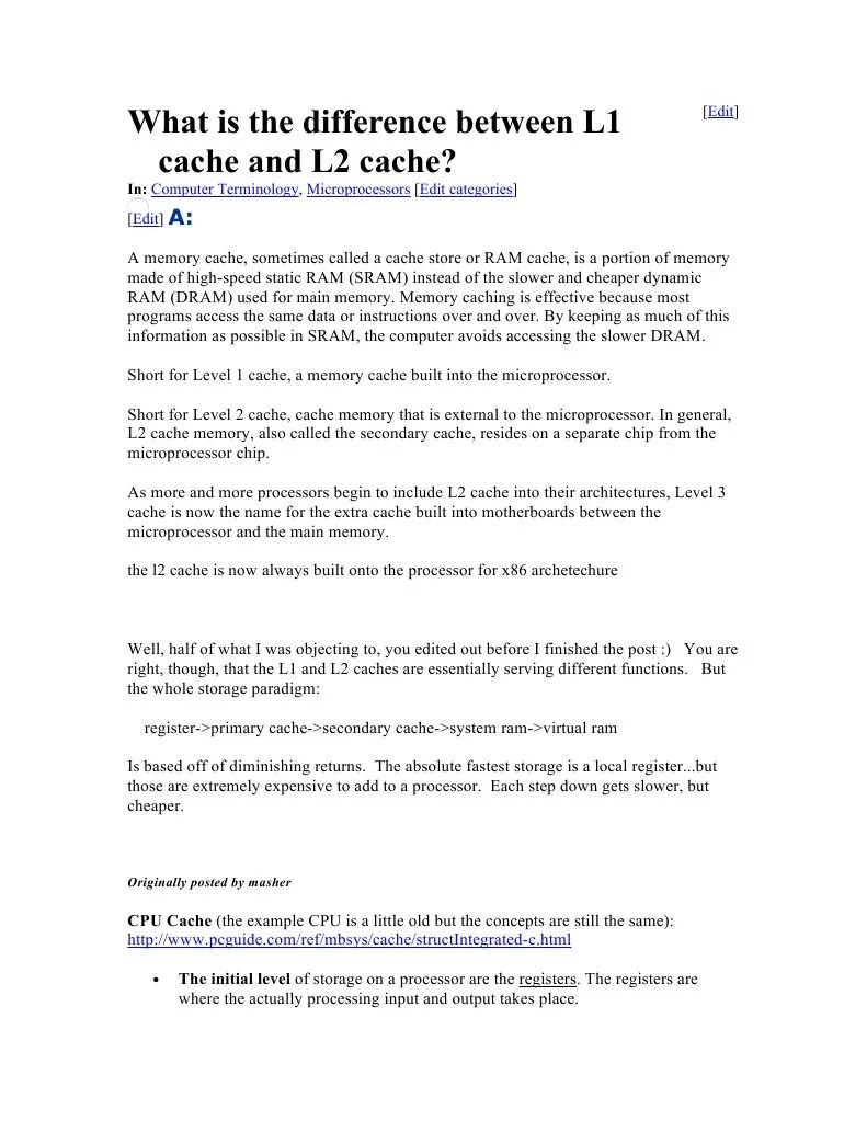 What Is The Difference Between L1 Cache and L2 Cache PDF Cpu Cache