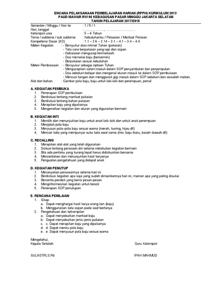 RPPH TK-B SMT1 Minggu - 09 - Pakaian | PDF