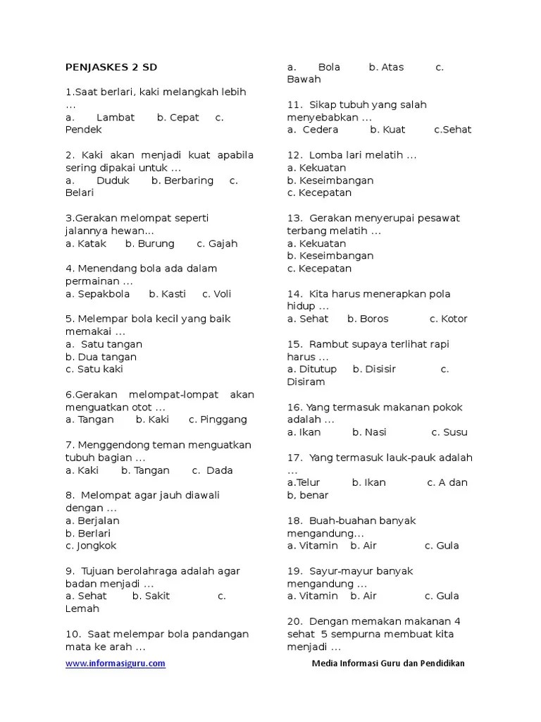 Soal Uas Penjas Kelas 2 SD | PDF
