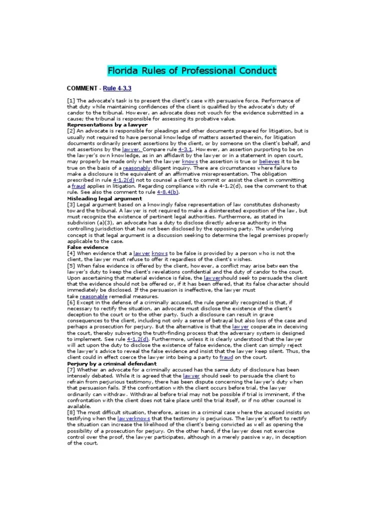 Florida Rules of Professional Conduct Perjury Testimony