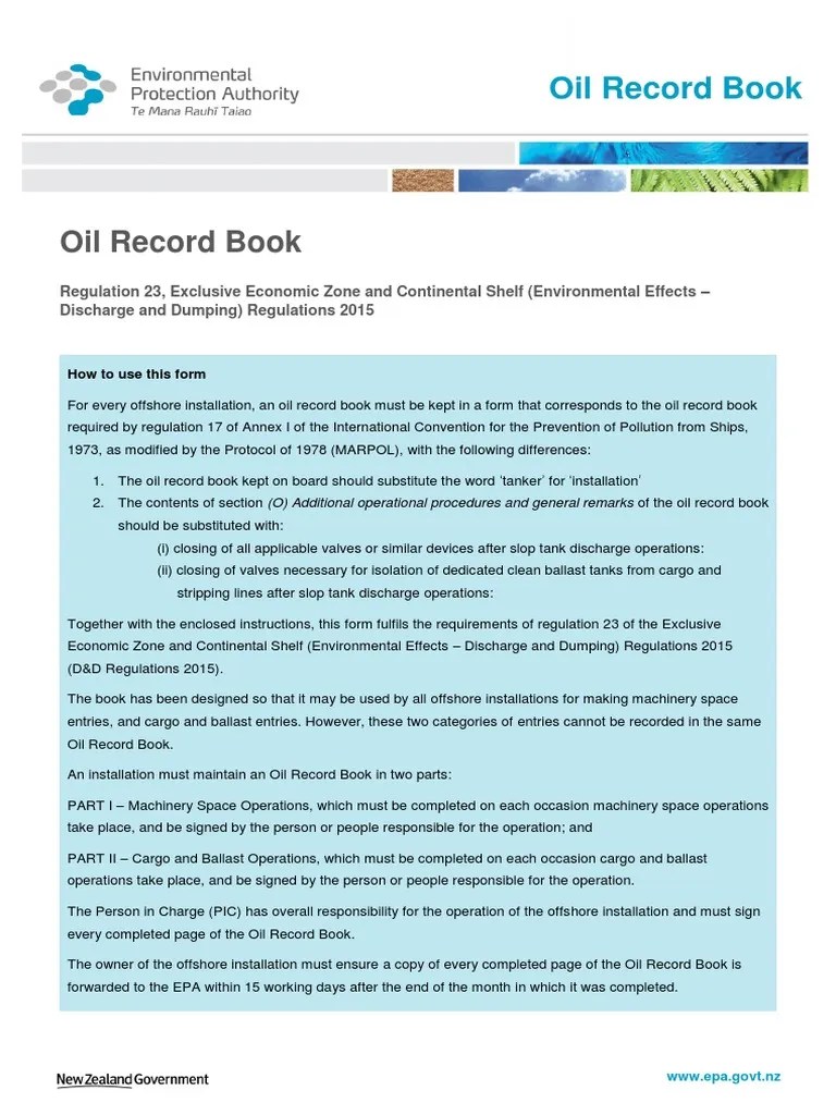 Oil Record Book Form PDF Energy And Resource Transport