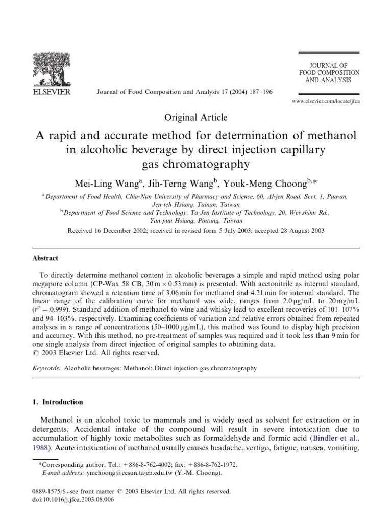 Concentration of Methanol and Ethanol in Alcoholic Drink by GC PDF
