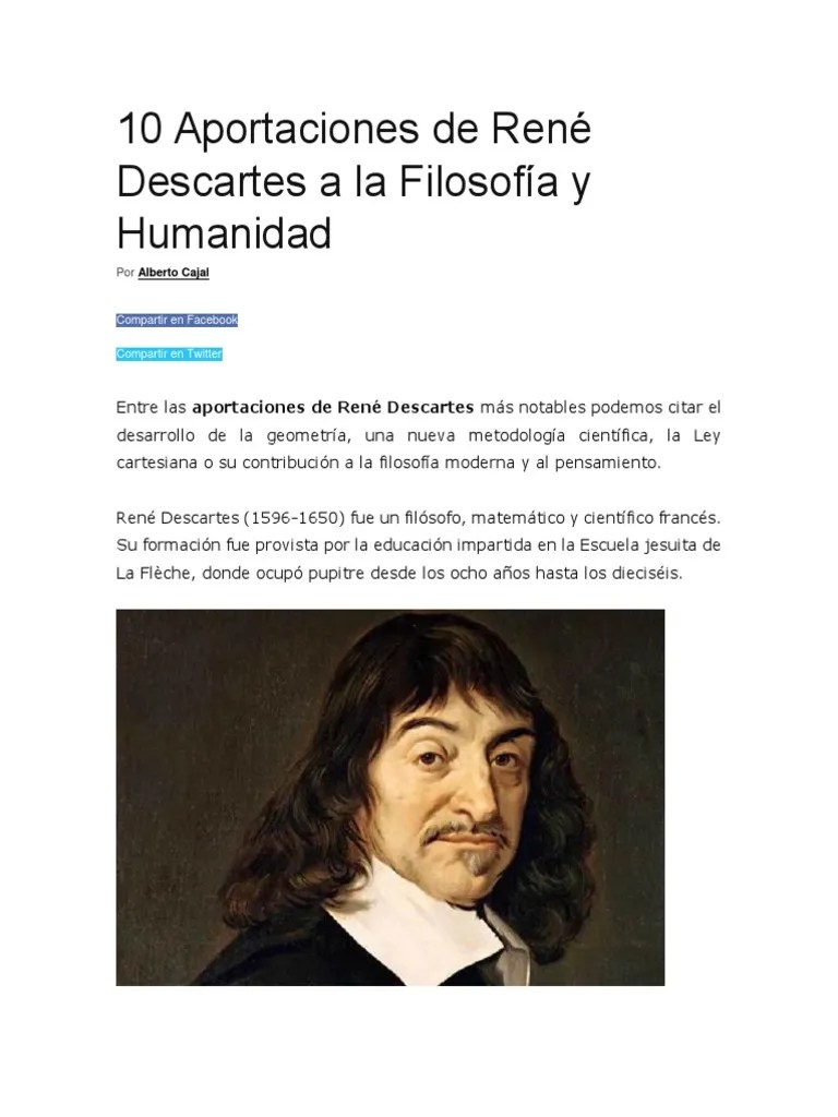 10 Aportaciones de René Descartes a La Filosofía y Humanidad René