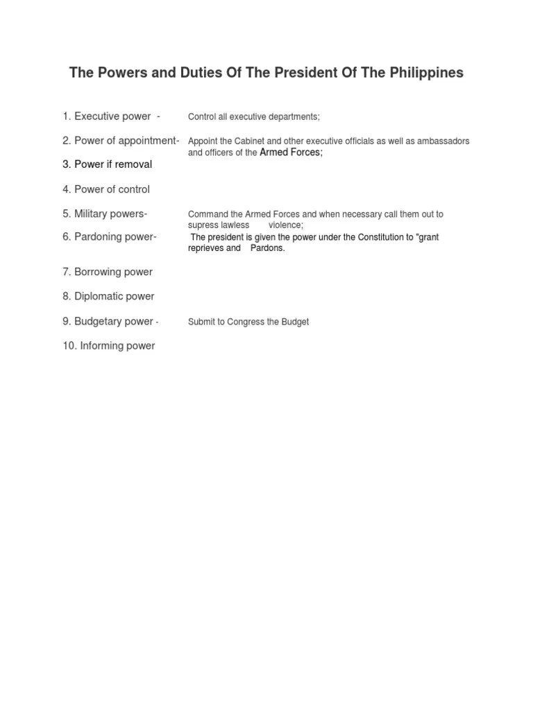 The Powers and Duties of The President of The Philippines PDF