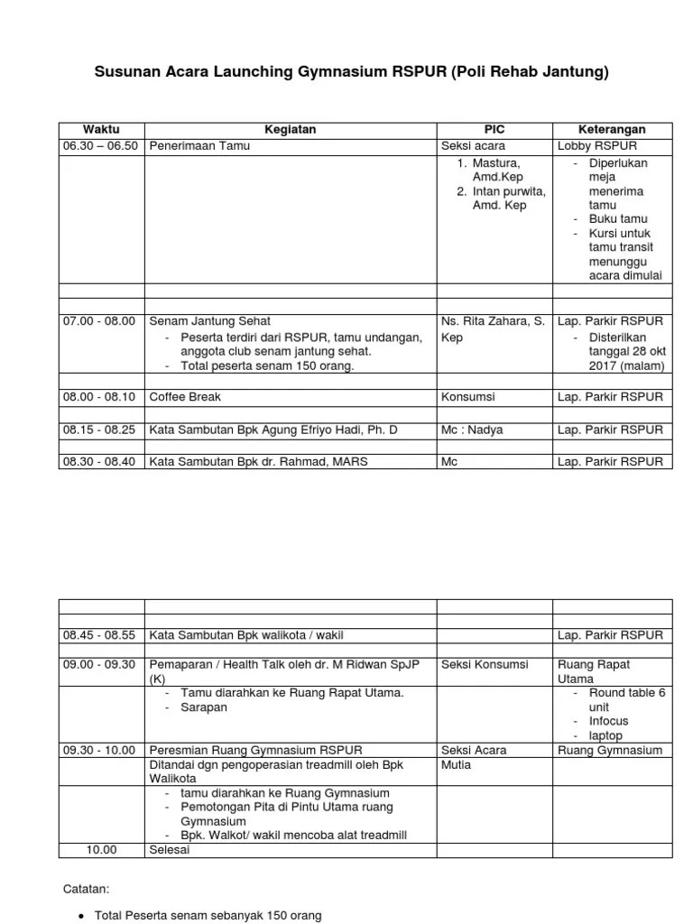 Susunan Acara Launching Gymnasium RSPUR-1 | PDF