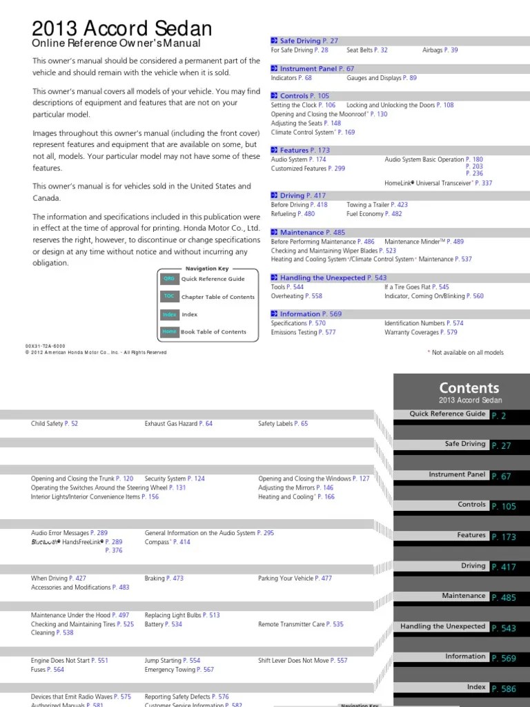 Honda Accord Manual PDF | Download Free PDF | Seat Belt | Vehicle Parts