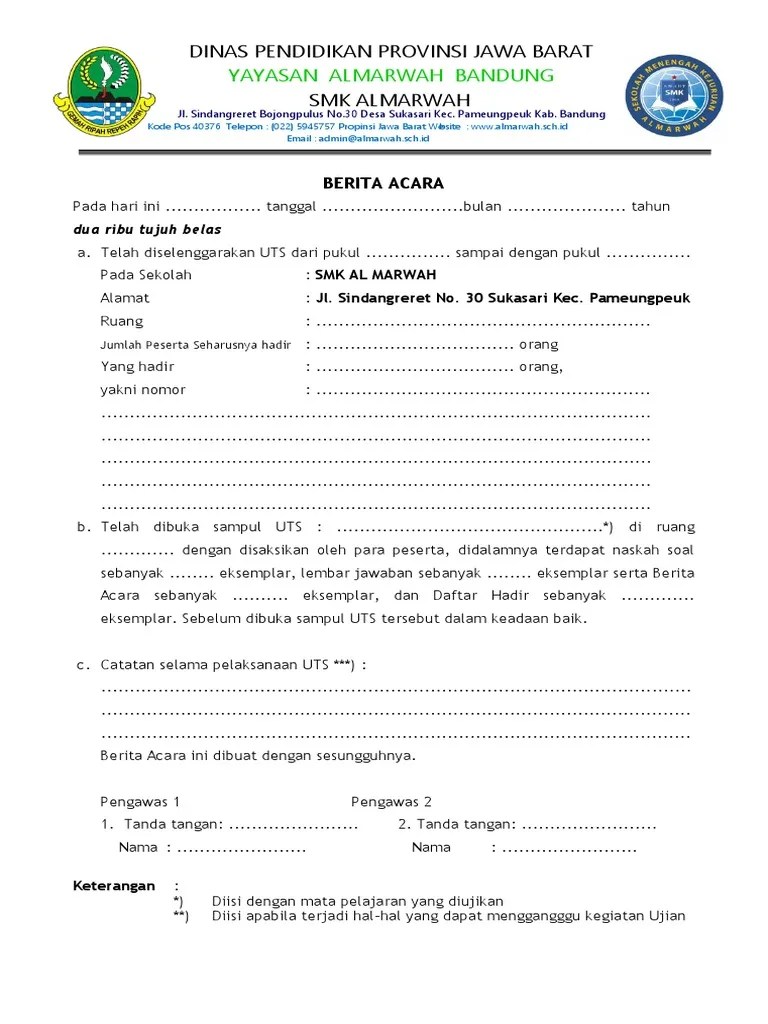 Berita Acara UTS SMK | PDF