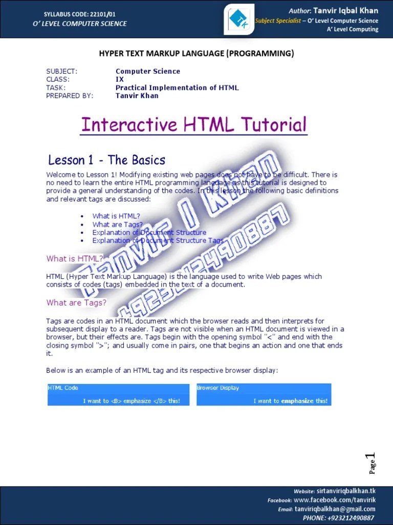 Hyper Text Markup Language Class Ix PDF Hyperlink Html Element