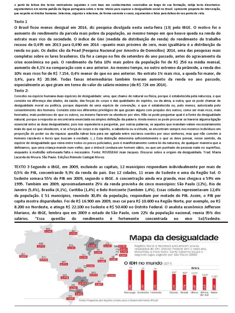 Redação Desigualdade Social PDF Desigualdade Econômica
