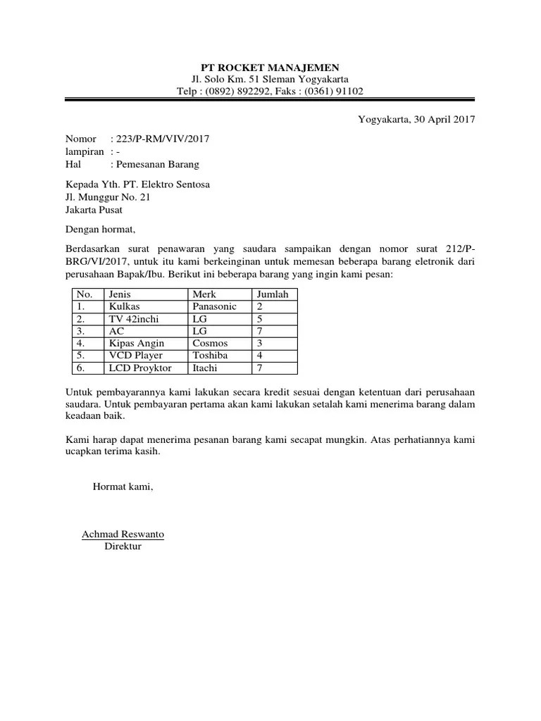 Contoh Surat Pemesanan | PDF