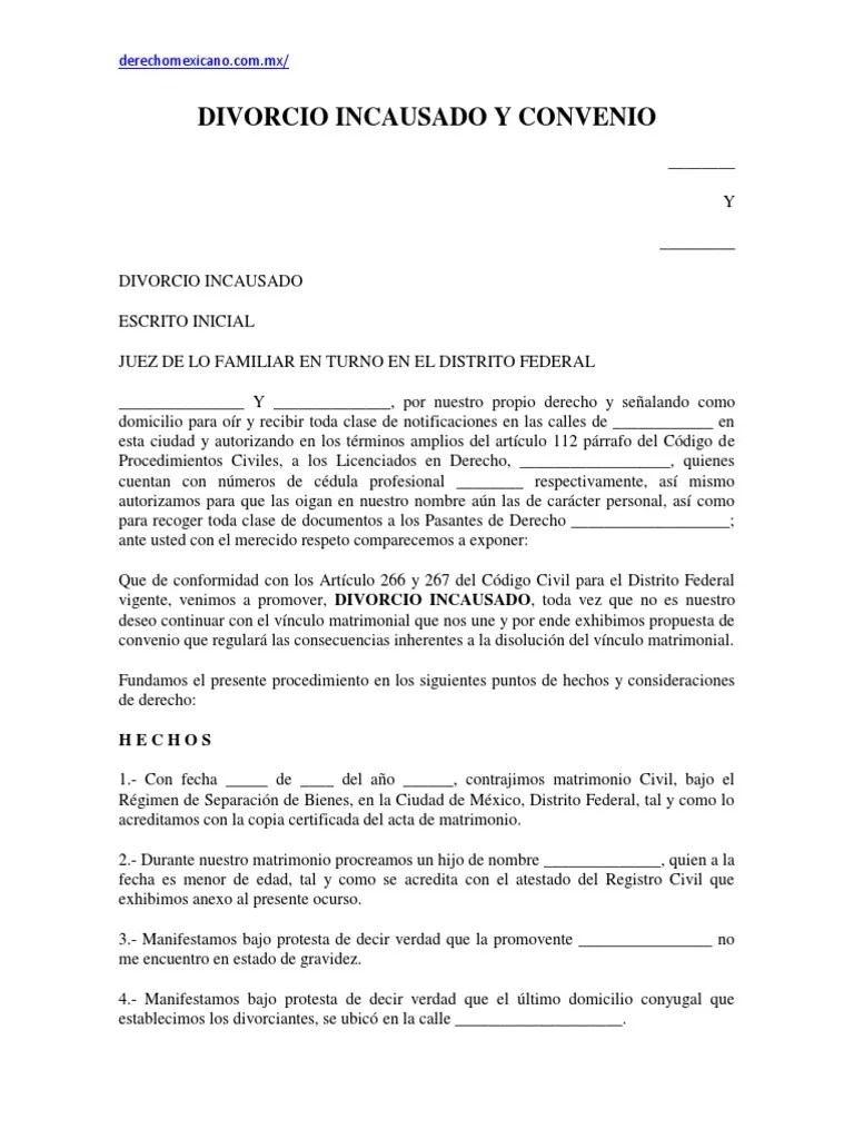 Formato Divorcio Incausado y Convenio Divorcio Manutención de los hijos