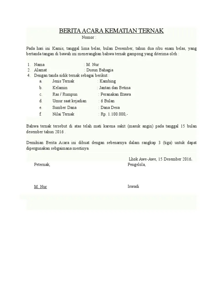 Berita Acara Kematian Ternak