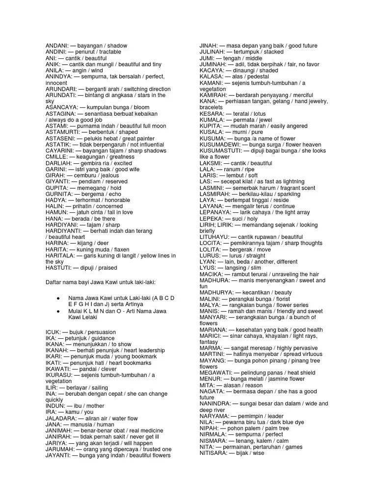 Nama Baby Perempuan | PDF