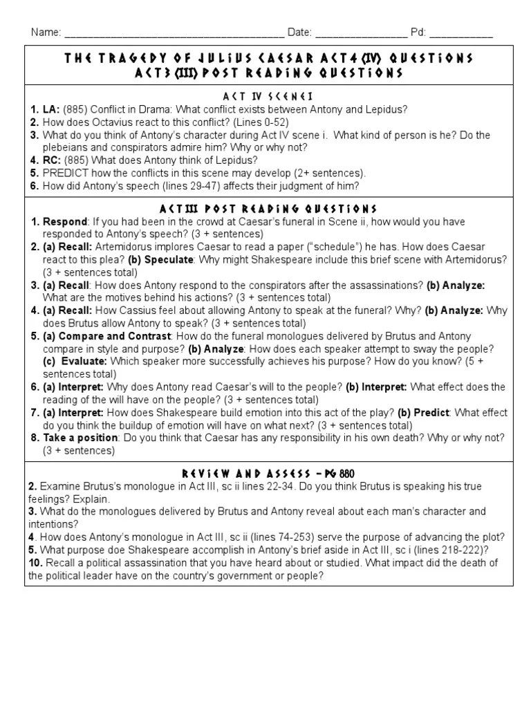 Julius Caesar Act 4 Scene 1 Quiz eNotes.com