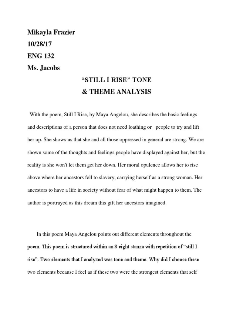 Mikayla Frazier Still I Rise Essay Poetry