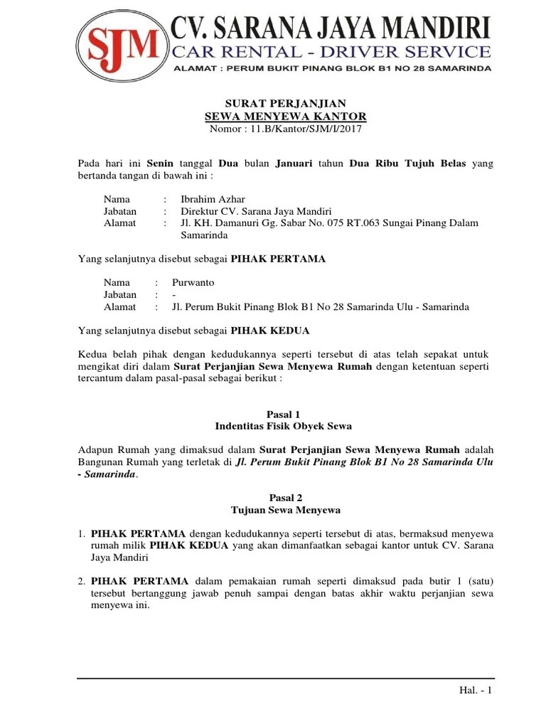 Contoh Surat Perjanjian Sewa Alat Berat Word Kumpulan Surat Penting