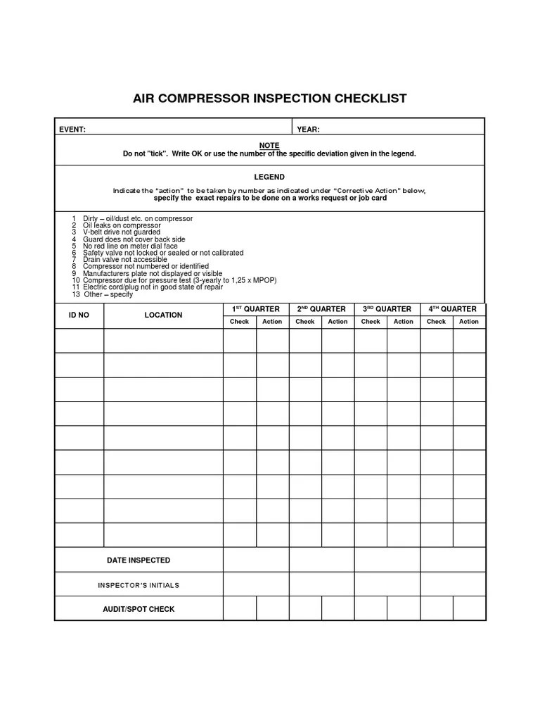 Air Compressor Checklist Gases Gas Technologies