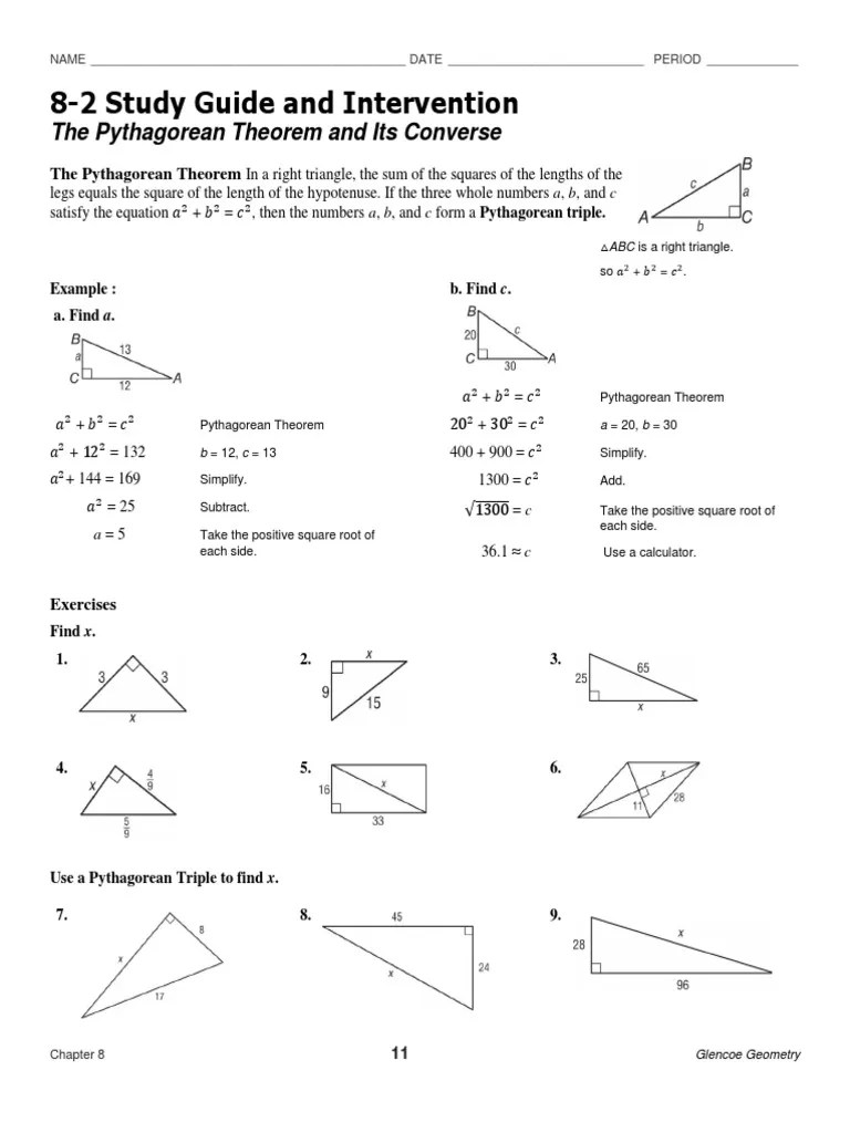 Study Guide and Intervention (the Pythagorean Theorem and Its Converse