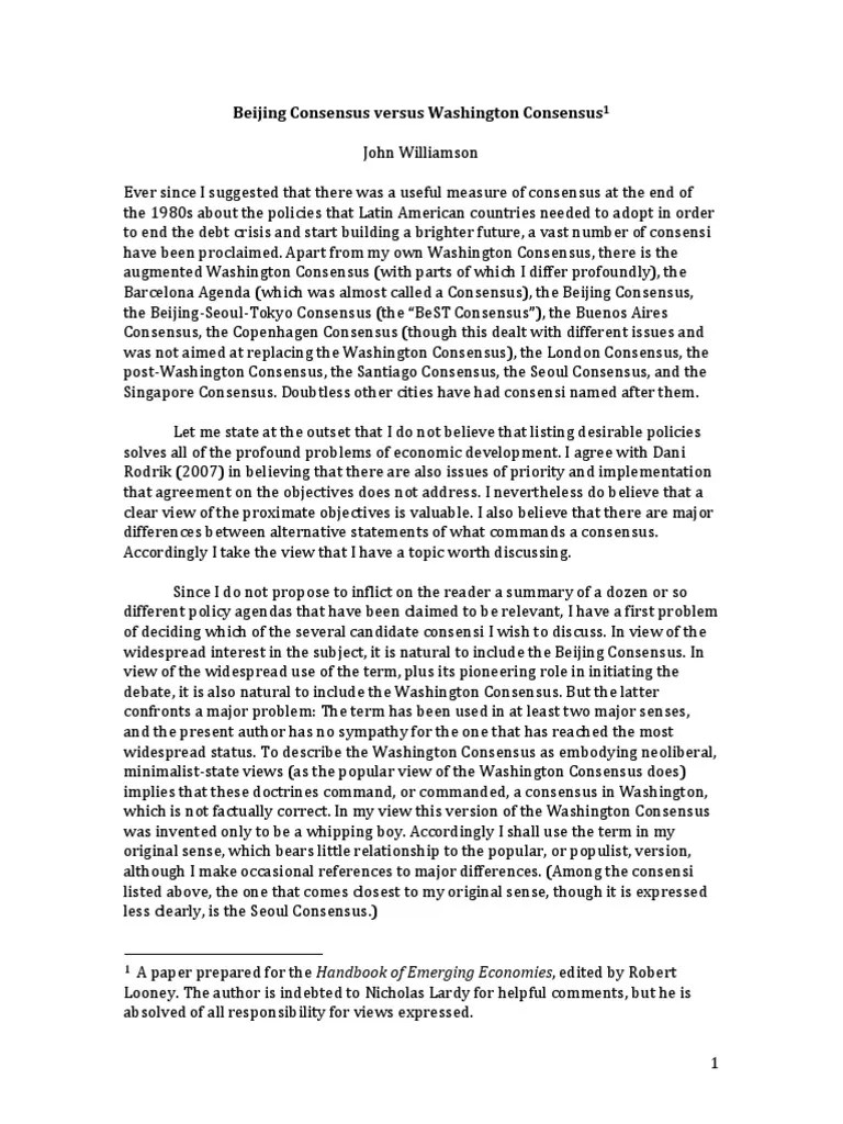 Washington Consensus Chapter PDF Washington Consensus Consensus
