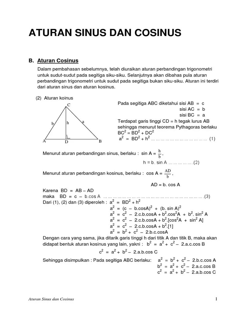 Soal Aturan Sinus Dan Cosinus Beserta Jawabannya Dan Pembahasannya