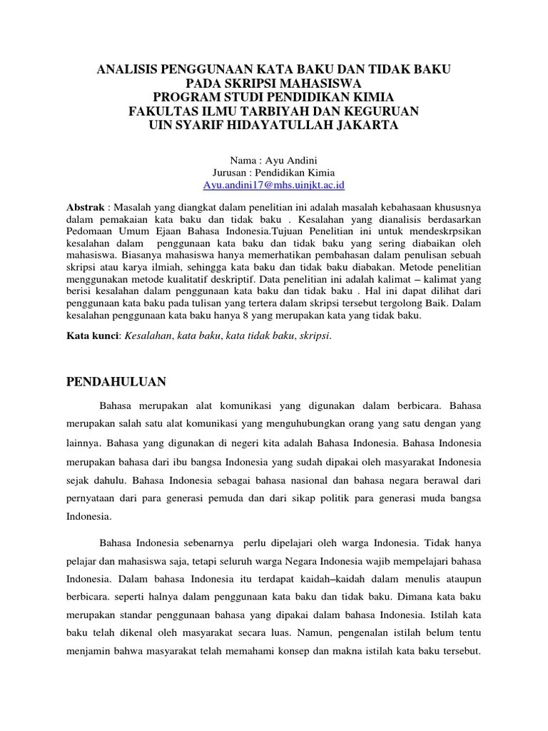 Analisis Penggunaan Kata Baku Pada Skripsi Pendidikan Kimia | Pdf