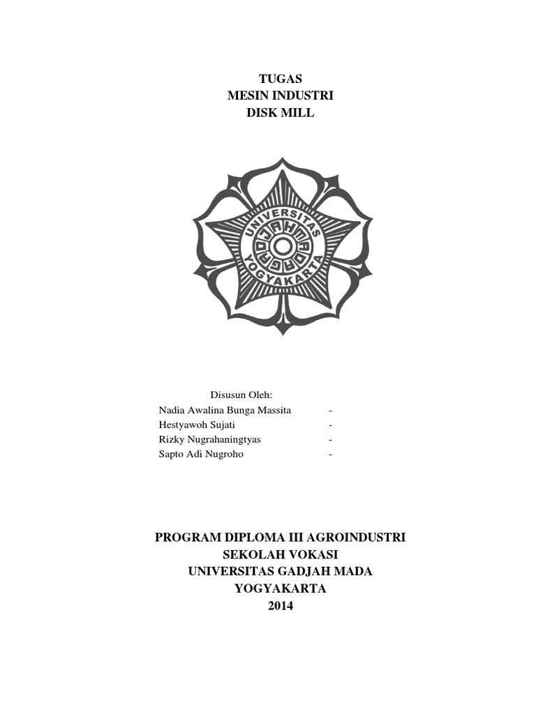 Tugas Mesin Industri Pertanian - Disk Mill | PDF