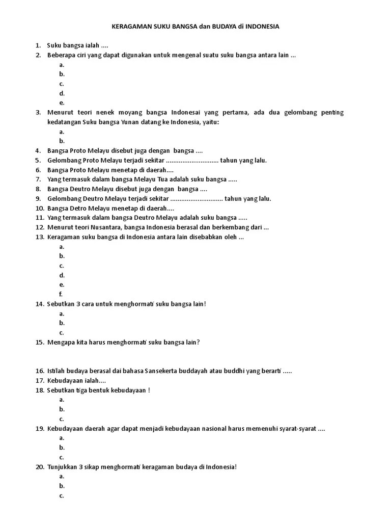 Keragaman Suku Bangsa Dan Budaya Di Indonesia | PDF