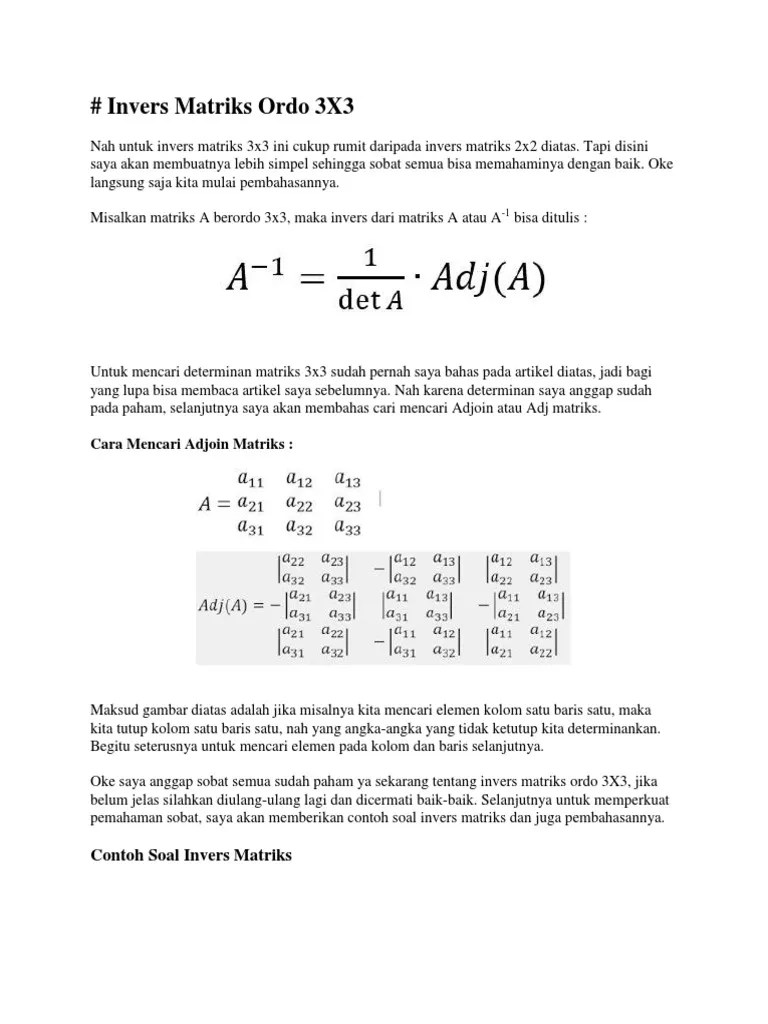 Kumpulan Soal Invers Matrik Ordo 3x3 Murid Santuy