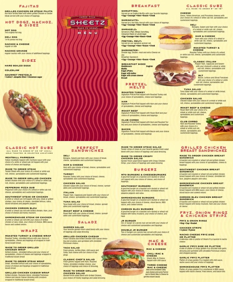 Sheetz Take Home Menu Hamburgers Prepared Foods