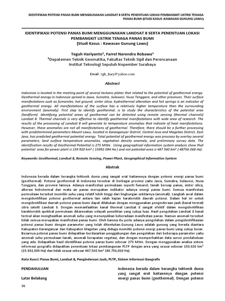 Identifikasi Potensi Panas Bumi Menggunakan Landsat 8 Serta Penentuan