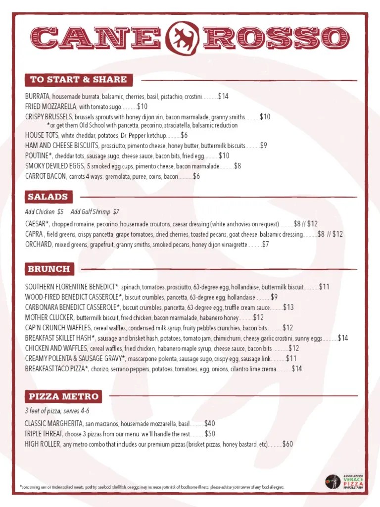 Cane Rosso Austin's Brunch Menu PDF Pizza Sausage