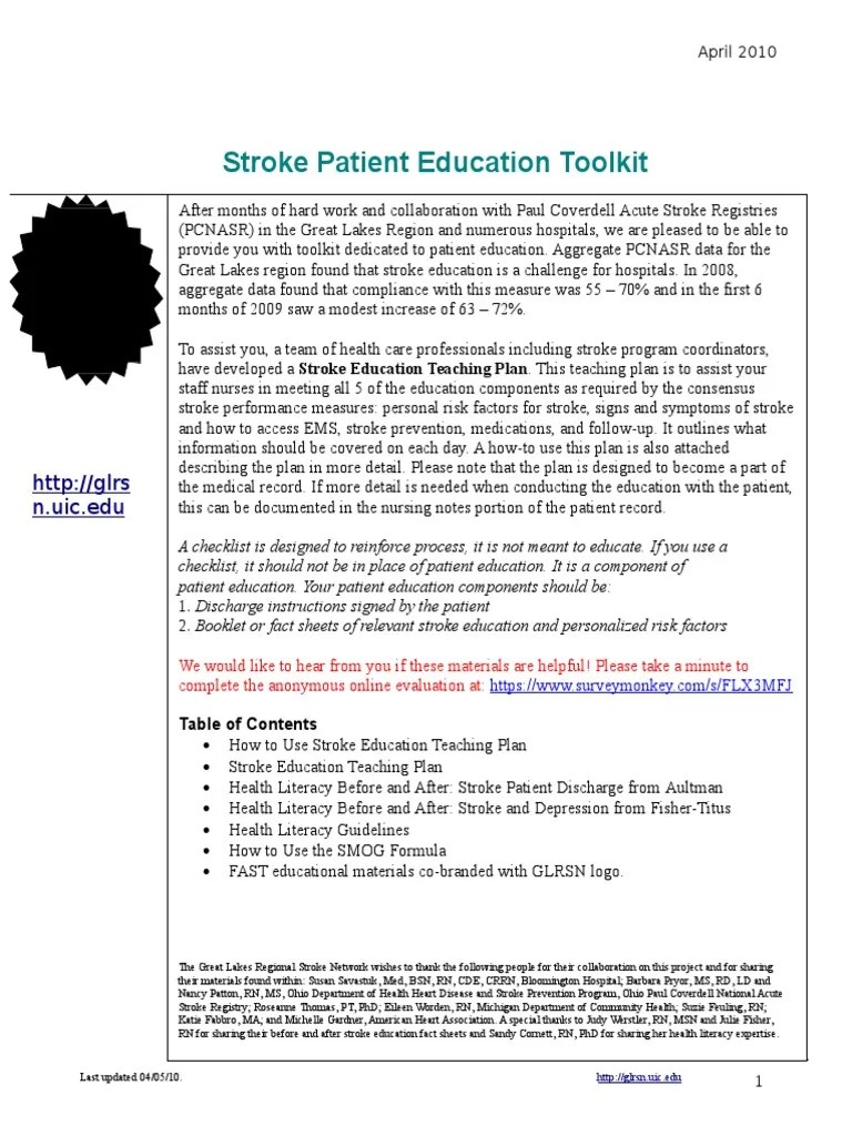 Stroke Patient Education Toolkit This guide can also be found online at