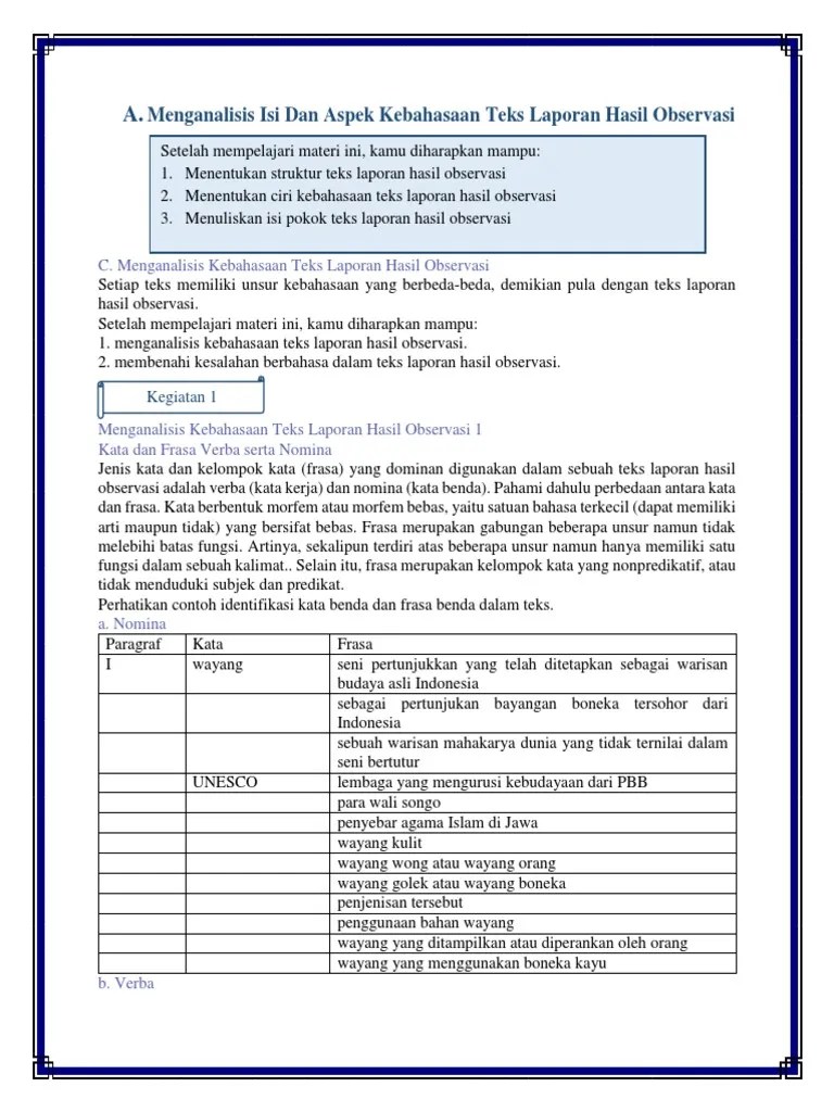 Contoh Kaidah Kebahasaan Teks Laporan Hasil Observasi Berbagi Teks