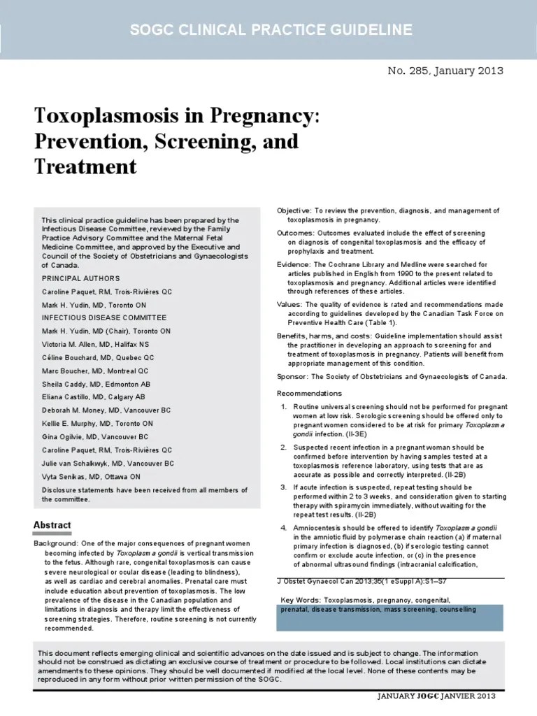 Toxoplasmosis in Pregnancy Prevention, Screening, and Treatment