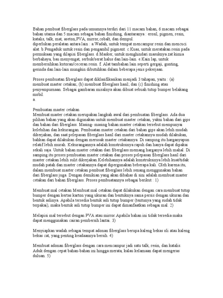Bahan Pembuat Fiberglass Pada Umumnya Terdiri Dari 11 Macam Bahan | PDF