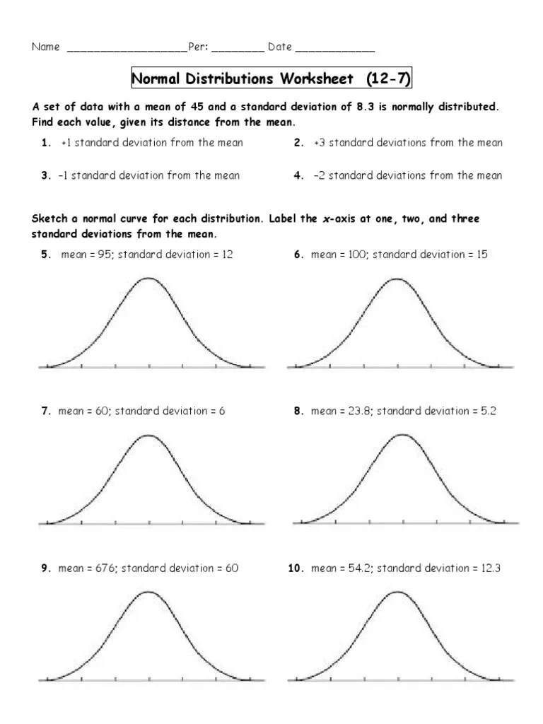 Normal Distributions Worksheet 3 | Standard Deviation | Normal Distribution