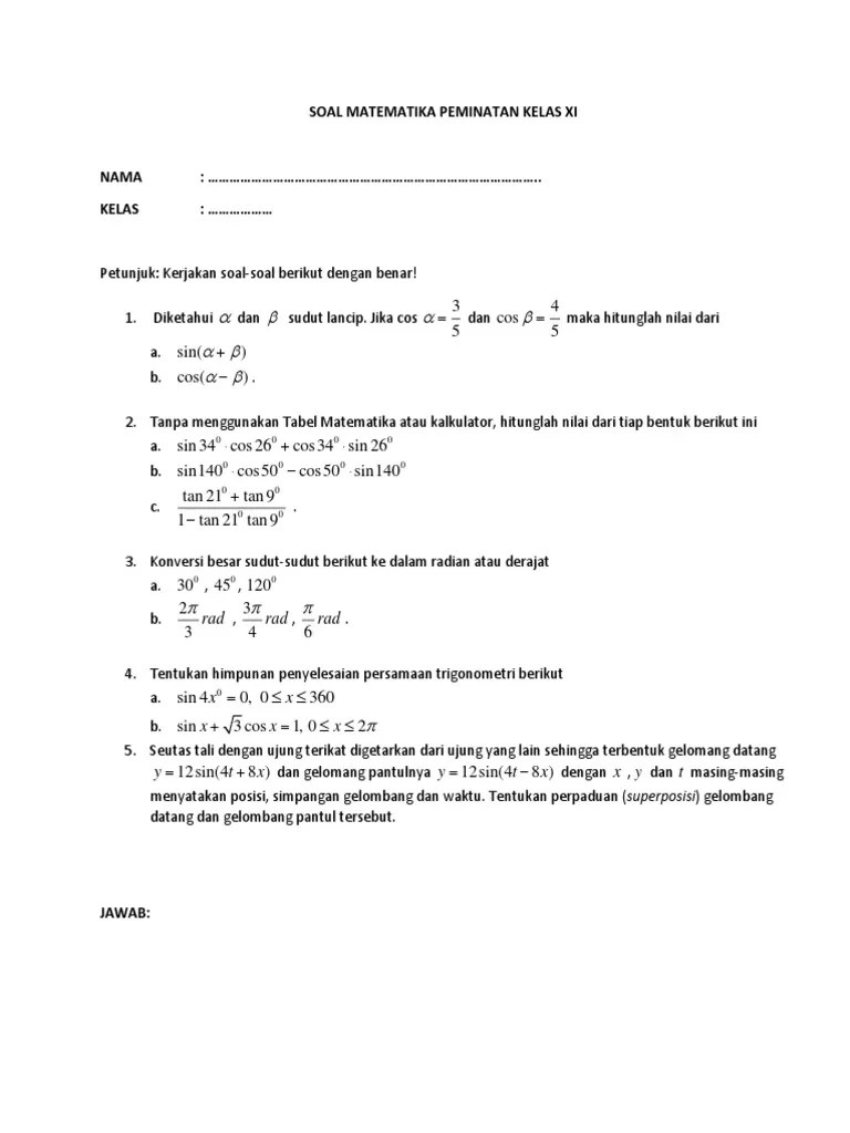 Soal Matematika Peminatan Kelas Xi | PDF