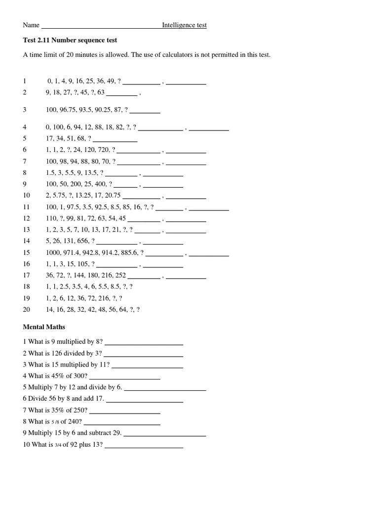 Intelligence Test | PDF | Teaching Mathematics | Science