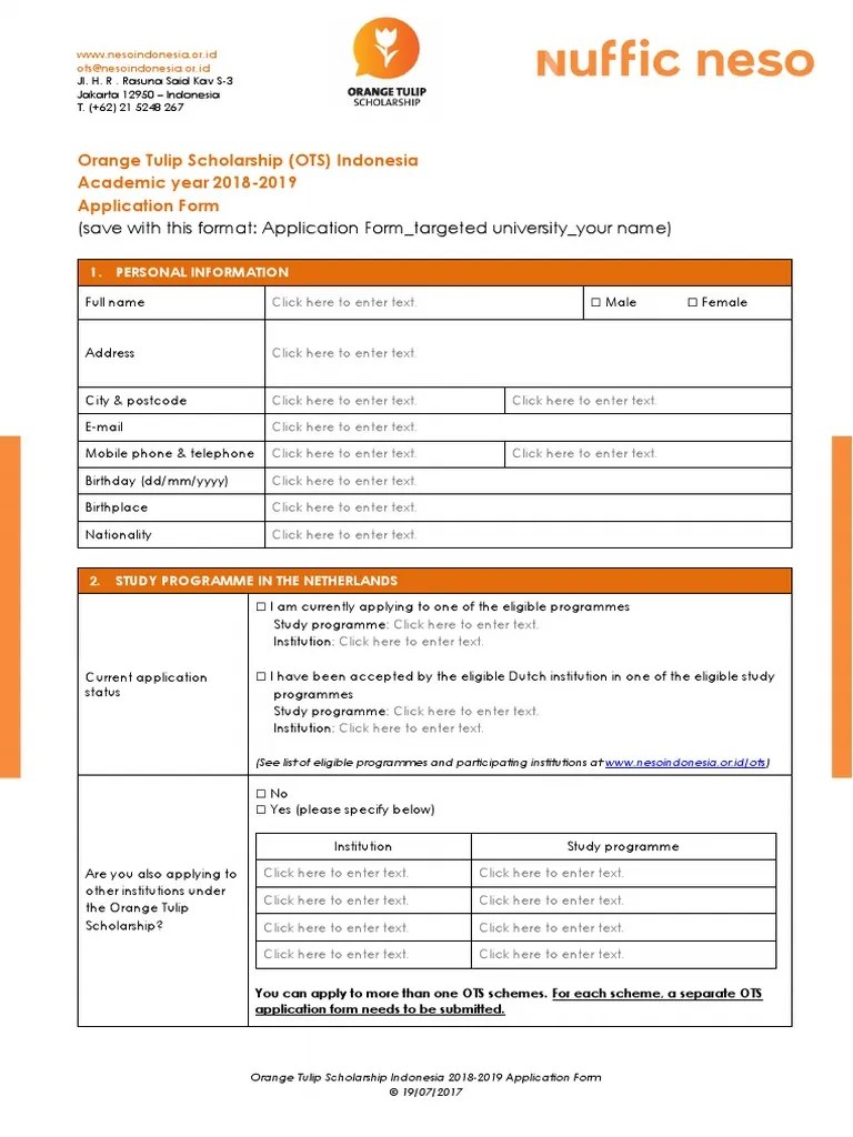 OTS Indonesia Application Form 20182019 Further Education Business