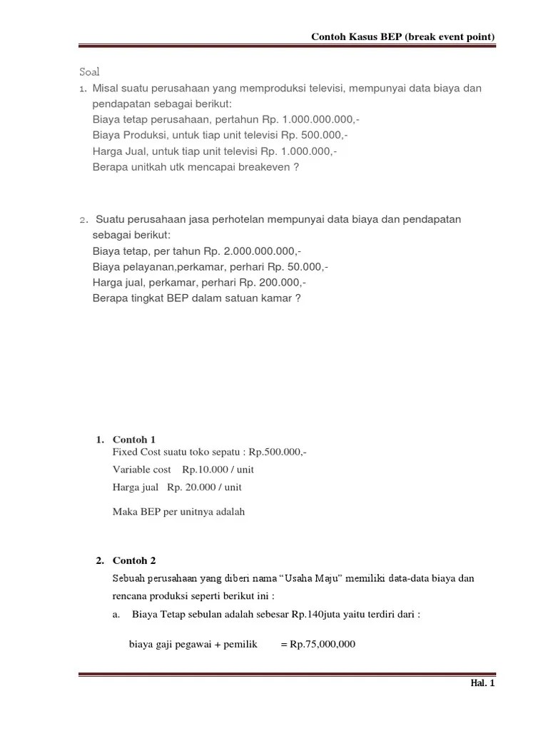 Contoh Kasus Analisis BEP PDF