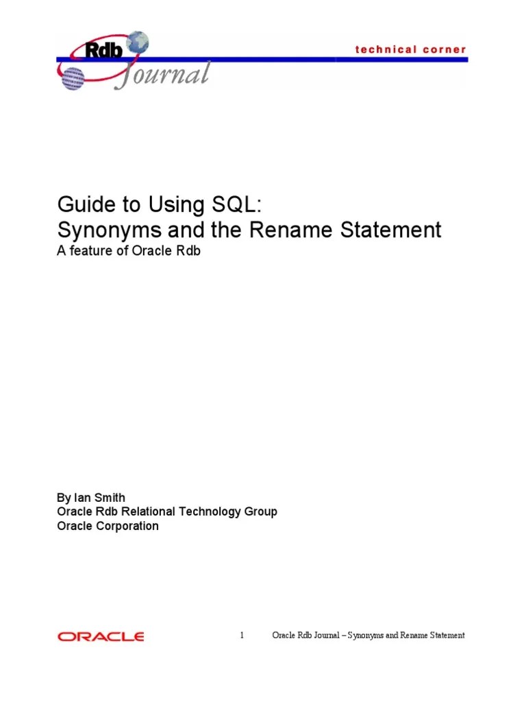 Guide To Using SQL Synonyms and The Rename Statement A Feature of