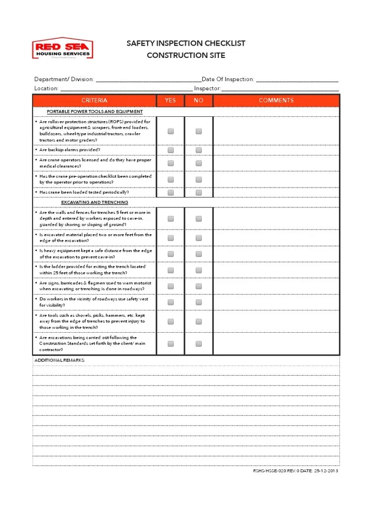 020 Construction Site Checklist