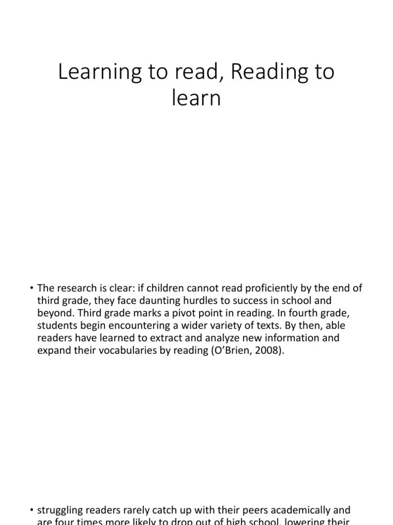 Learning To Read, Reading To Learn PDF Reading Comprehension