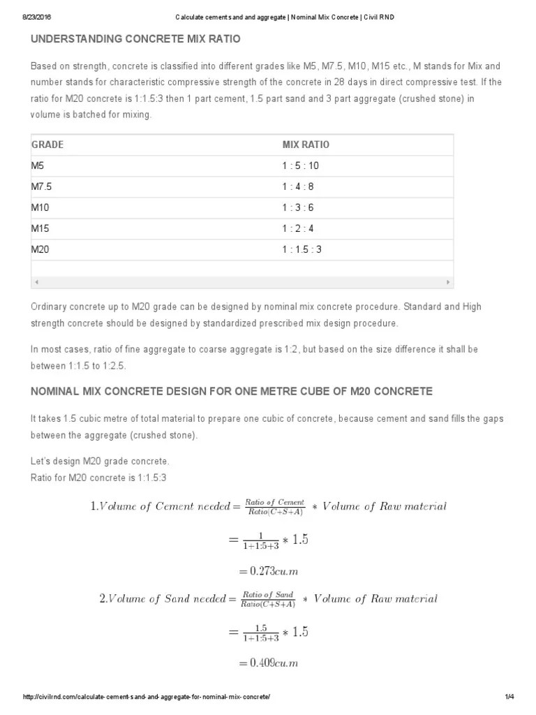 Calculating Materials for Nominal Mix Concrete A StepbyStep Guide to