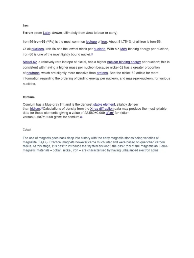 Iron Ferrum Latin Isotope Iron Nuclides Nucleon Mev PDF