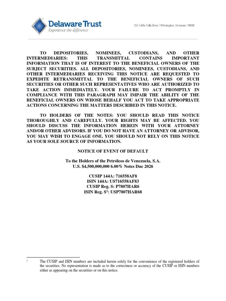 PDVSA 26 Notice of Default Delaware Trust 20 Dec 2017 PDF