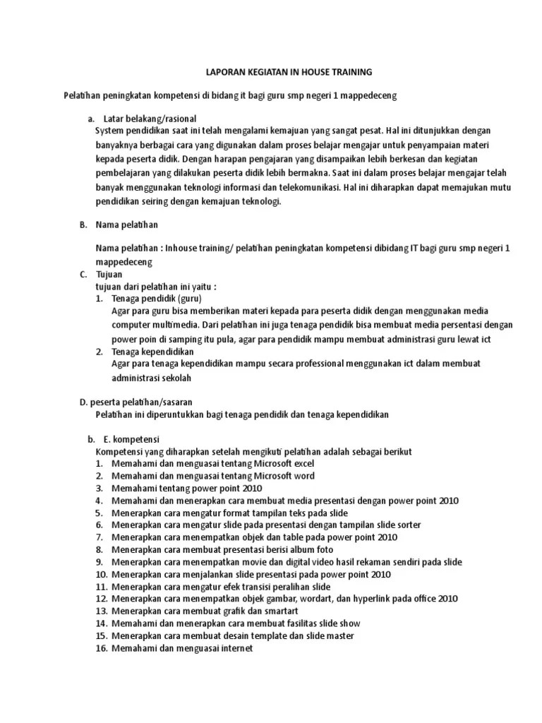 Contoh Laporan Kegiatan Pelatihan Pdf Pusat Soal