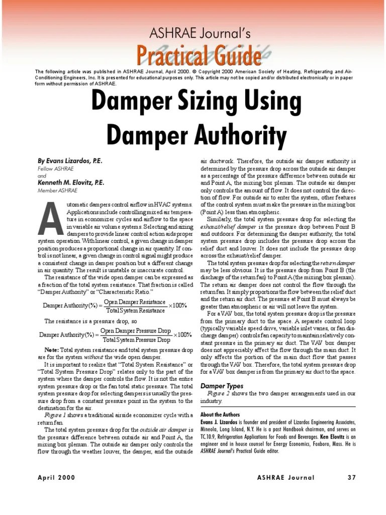 Damper Sizing Authority PDF Duct (Flow) Hvac