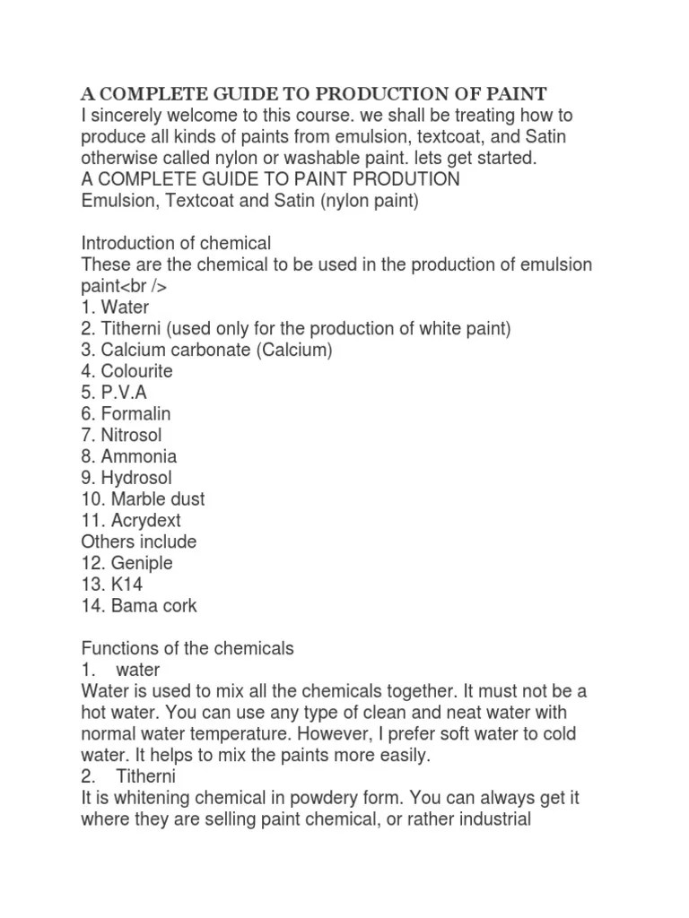 A Complete Guide To Production of Paint PDF Paint White